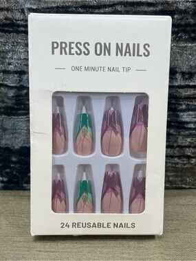 Press On Nails - Geometric Purple & Teal Reusable Nail Tips (24 Pack)